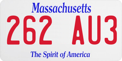 MA license plate 262AU3