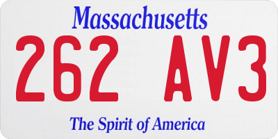 MA license plate 262AV3