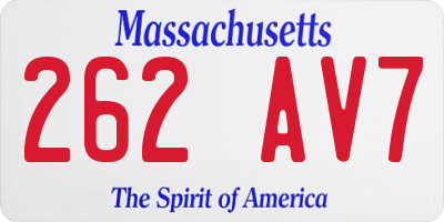 MA license plate 262AV7
