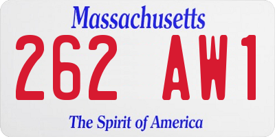 MA license plate 262AW1