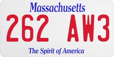 MA license plate 262AW3