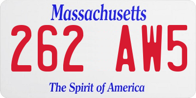 MA license plate 262AW5