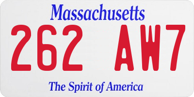 MA license plate 262AW7