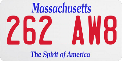 MA license plate 262AW8