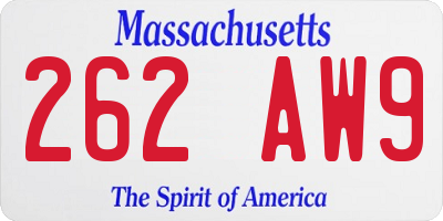 MA license plate 262AW9
