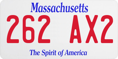 MA license plate 262AX2
