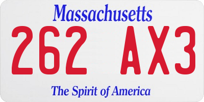 MA license plate 262AX3