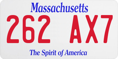 MA license plate 262AX7
