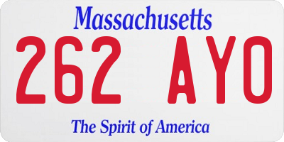 MA license plate 262AY0