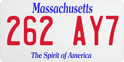 MA license plate 262AY7