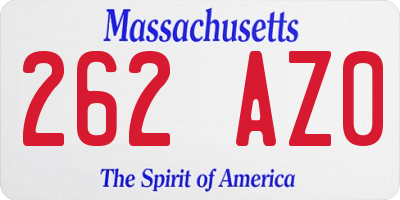 MA license plate 262AZ0