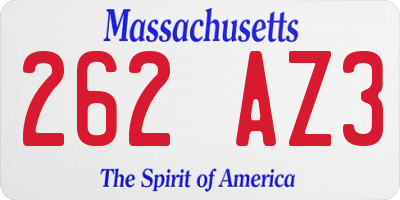 MA license plate 262AZ3