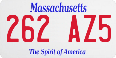 MA license plate 262AZ5