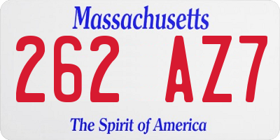MA license plate 262AZ7