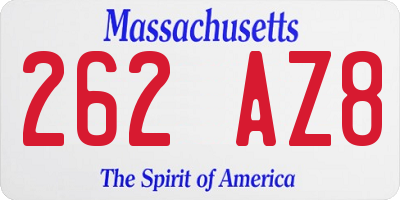 MA license plate 262AZ8