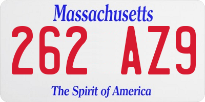MA license plate 262AZ9