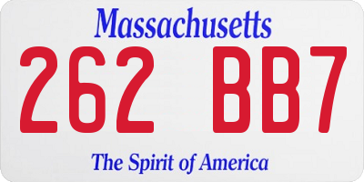 MA license plate 262BB7