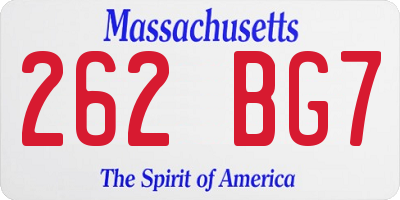 MA license plate 262BG7