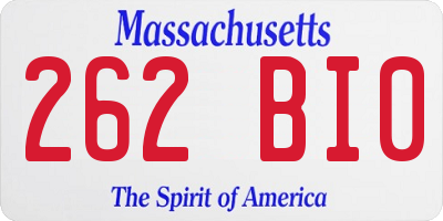 MA license plate 262BI0