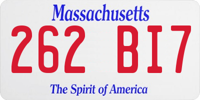 MA license plate 262BI7