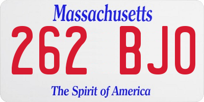 MA license plate 262BJ0