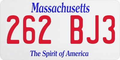 MA license plate 262BJ3