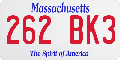 MA license plate 262BK3