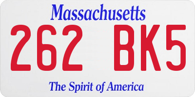 MA license plate 262BK5