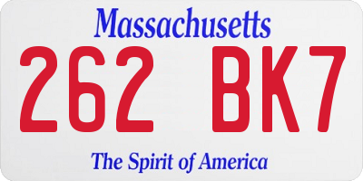 MA license plate 262BK7