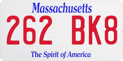 MA license plate 262BK8