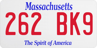 MA license plate 262BK9