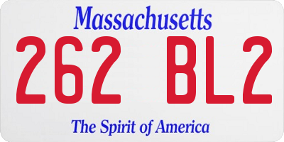 MA license plate 262BL2