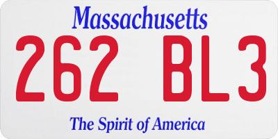 MA license plate 262BL3