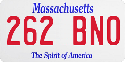MA license plate 262BN0