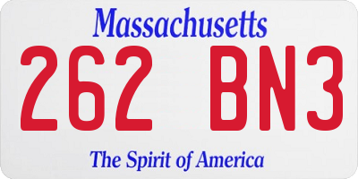 MA license plate 262BN3