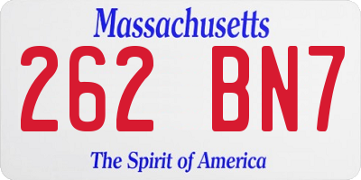 MA license plate 262BN7