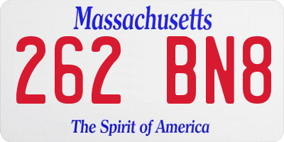 MA license plate 262BN8