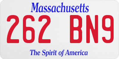 MA license plate 262BN9