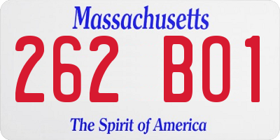 MA license plate 262BO1