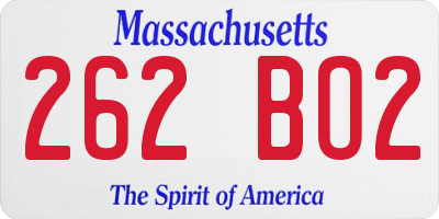 MA license plate 262BO2