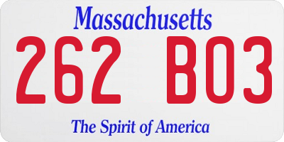 MA license plate 262BO3