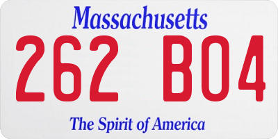 MA license plate 262BO4