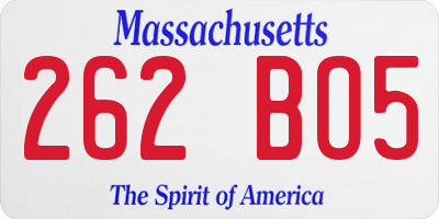 MA license plate 262BO5