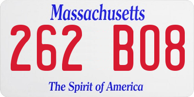 MA license plate 262BO8