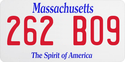 MA license plate 262BO9