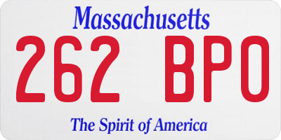 MA license plate 262BP0
