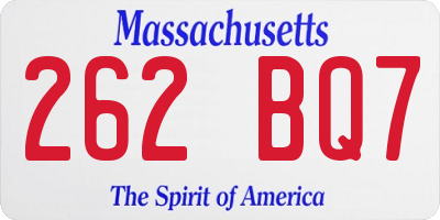 MA license plate 262BQ7