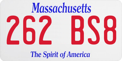 MA license plate 262BS8