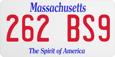 MA license plate 262BS9