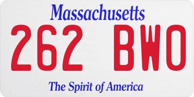 MA license plate 262BW0